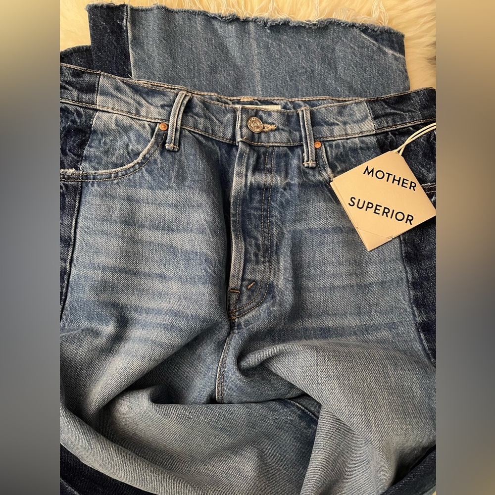 MOTHER Two-Tone Blue Wide Leg Flare Jeans - Picture 6 of 16